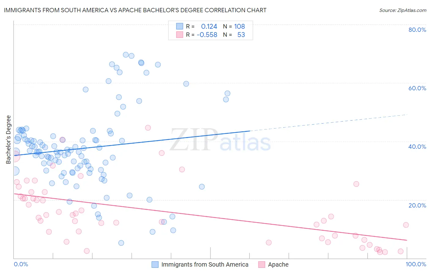 Immigrants from South America vs Apache Bachelor's Degree