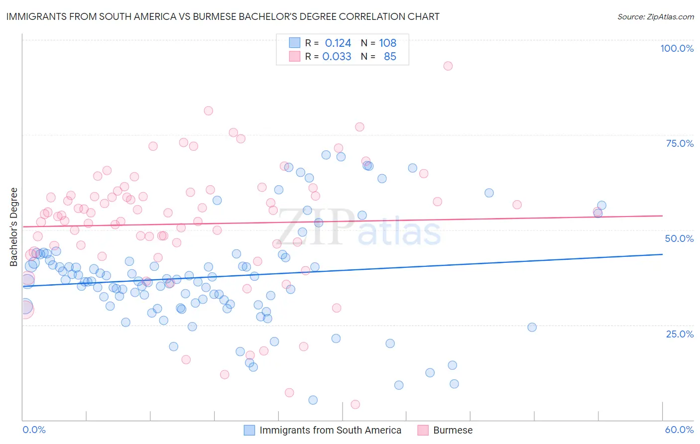 Immigrants from South America vs Burmese Bachelor's Degree