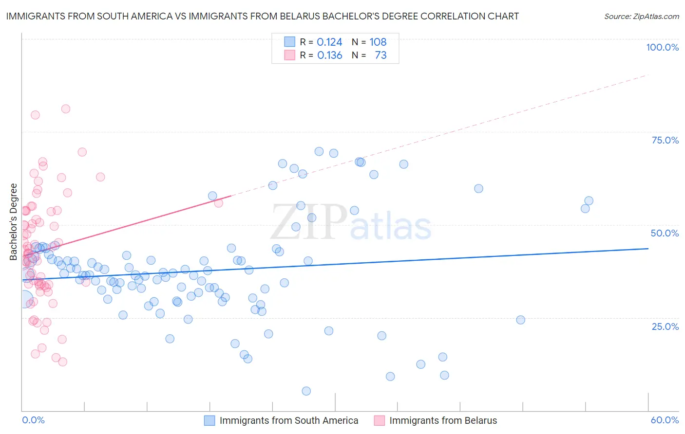 Immigrants from South America vs Immigrants from Belarus Bachelor's Degree