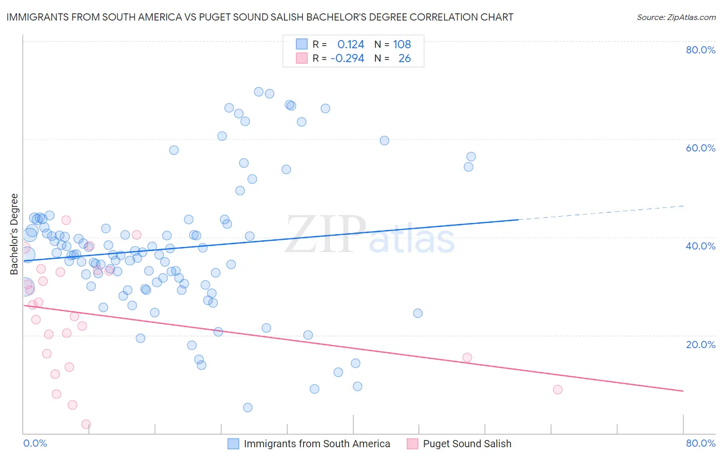 Immigrants from South America vs Puget Sound Salish Bachelor's Degree