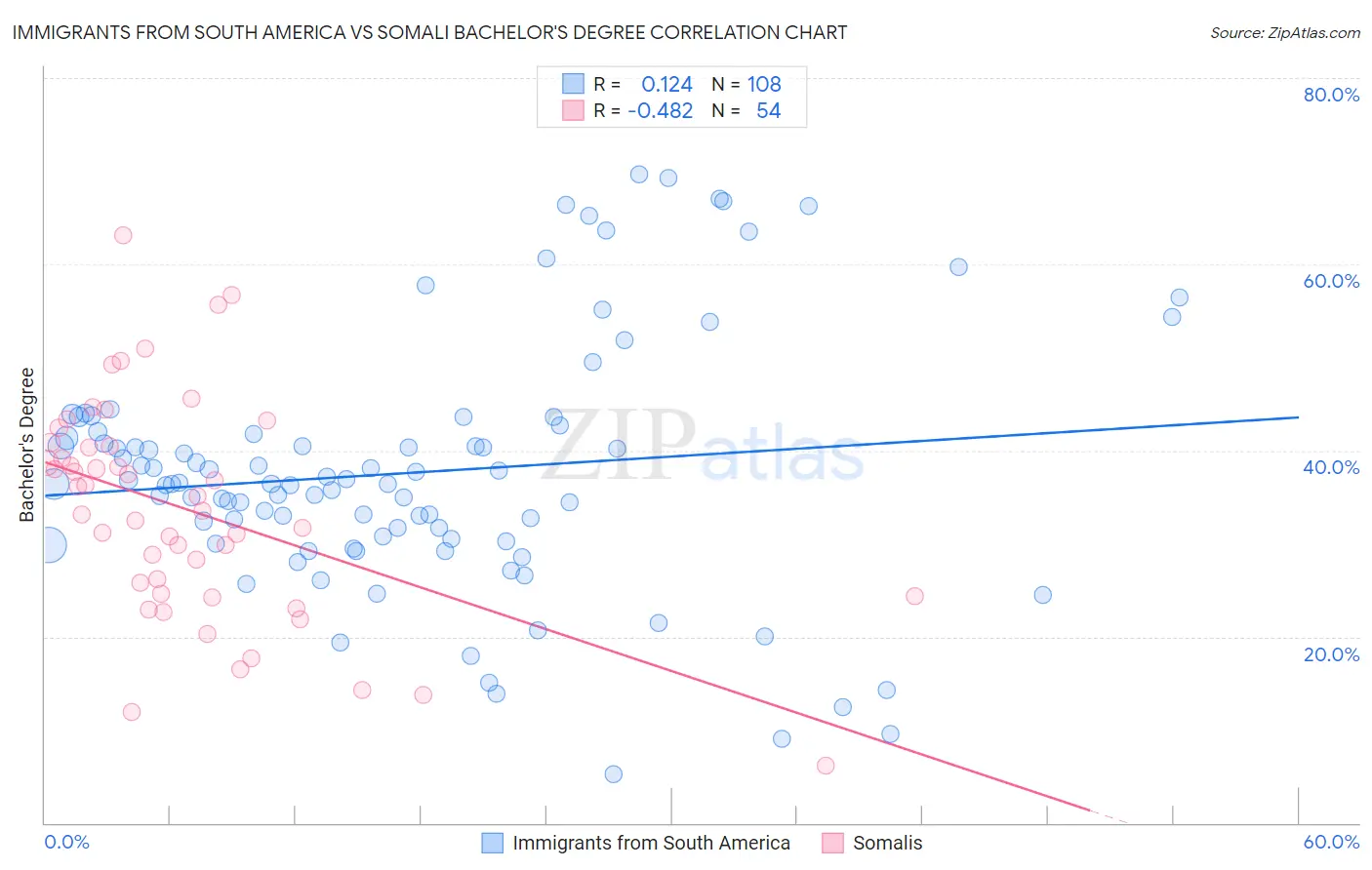 Immigrants from South America vs Somali Bachelor's Degree