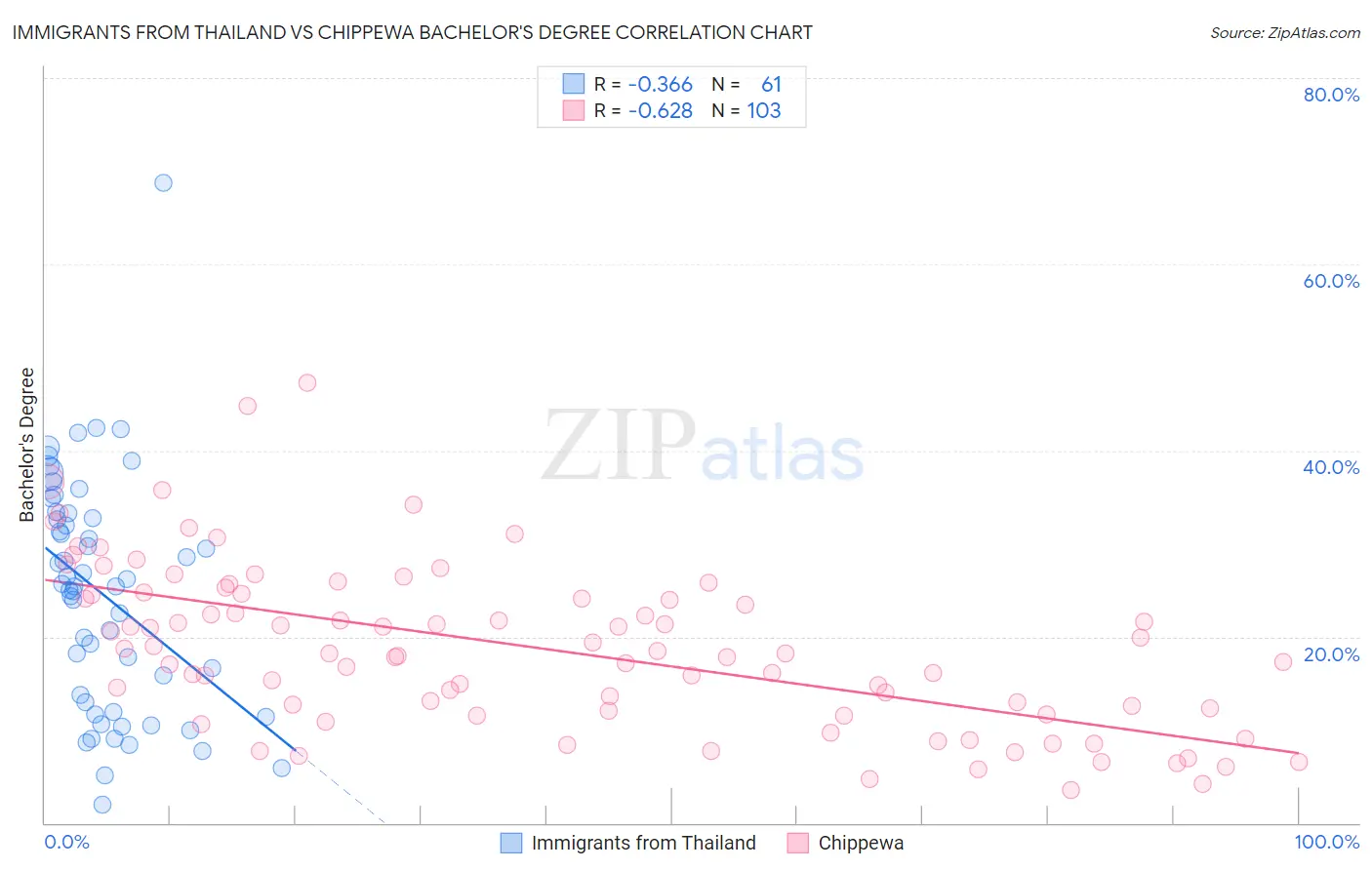 Immigrants from Thailand vs Chippewa Bachelor's Degree
