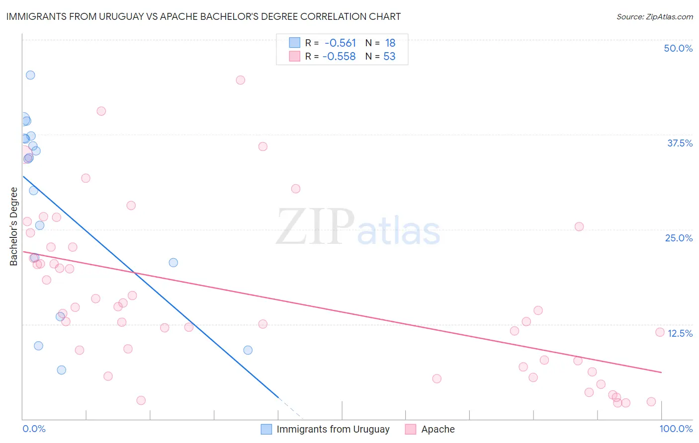 Immigrants from Uruguay vs Apache Bachelor's Degree