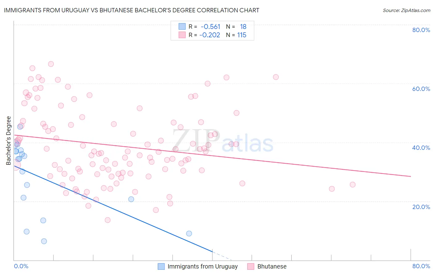 Immigrants from Uruguay vs Bhutanese Bachelor's Degree
