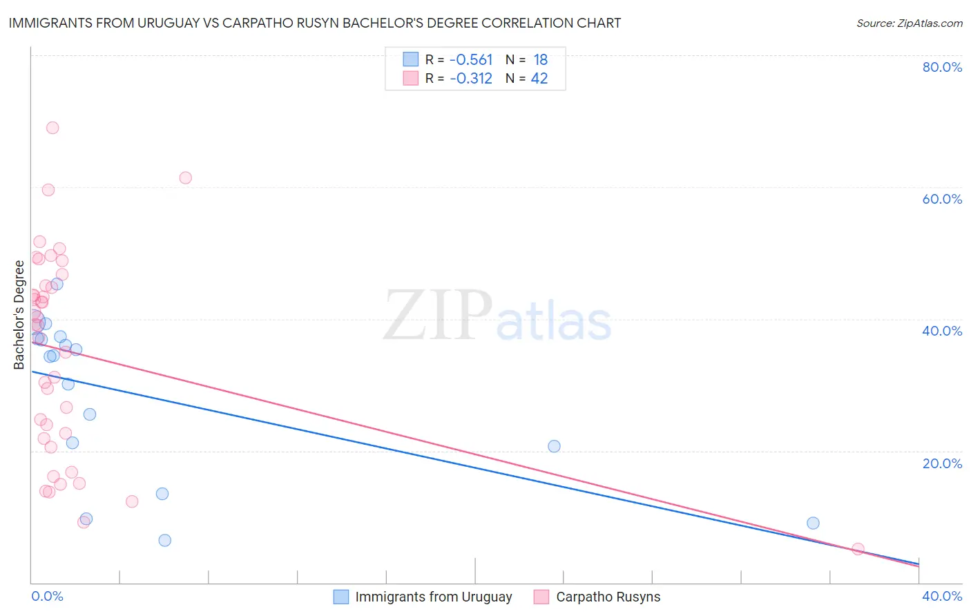 Immigrants from Uruguay vs Carpatho Rusyn Bachelor's Degree