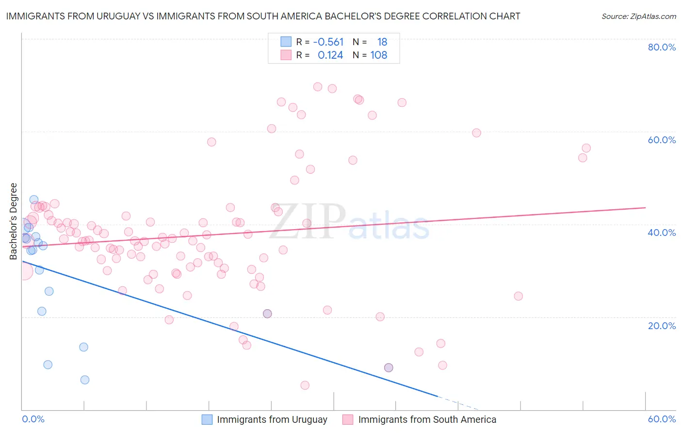 Immigrants from Uruguay vs Immigrants from South America Bachelor's Degree