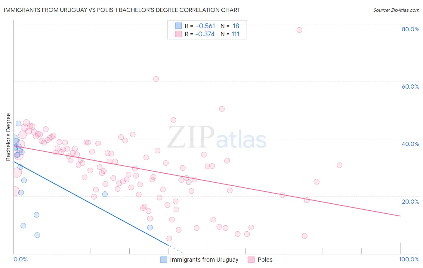 Immigrants from Uruguay vs Polish Bachelor's Degree