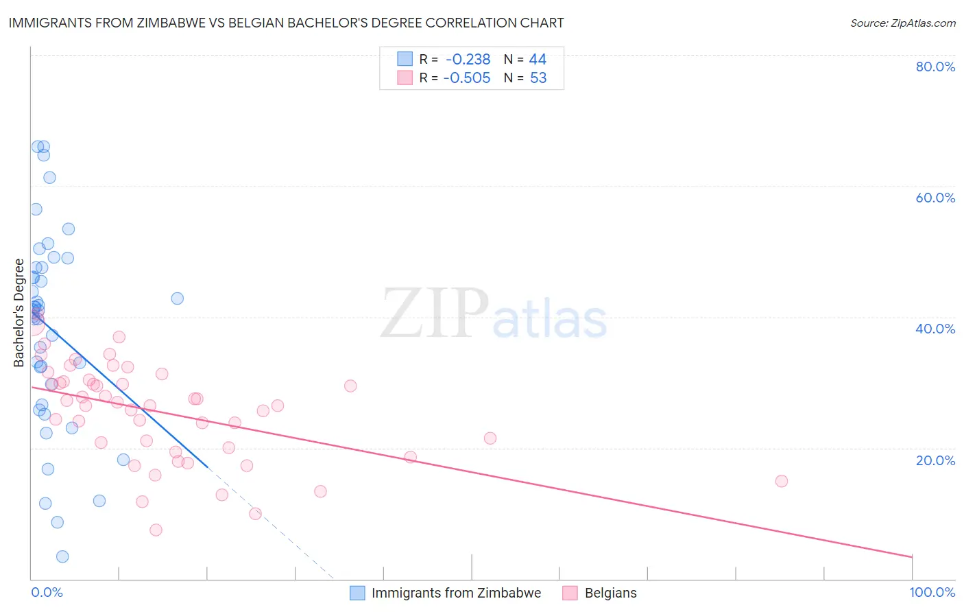 Immigrants from Zimbabwe vs Belgian Bachelor's Degree