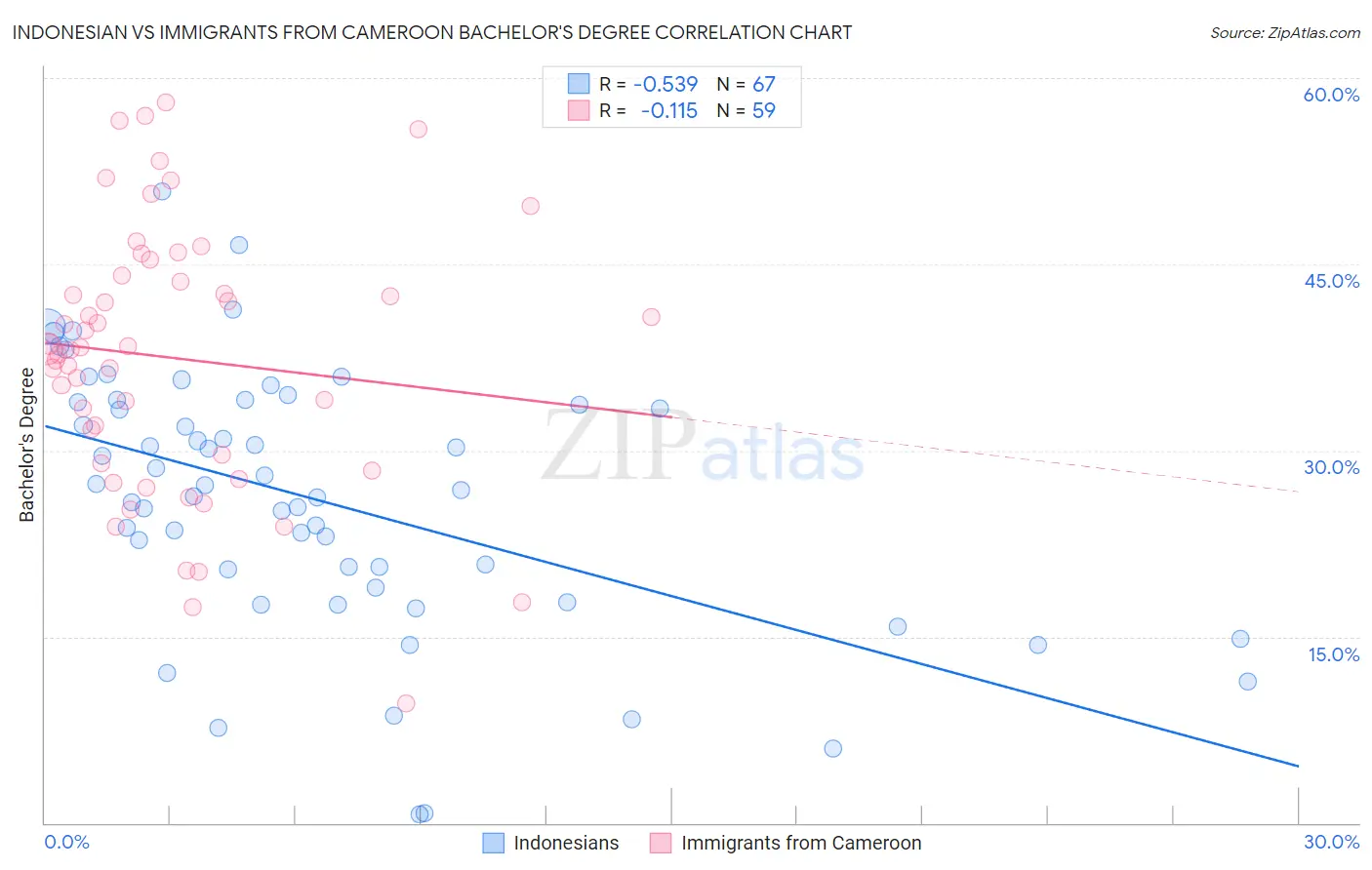 Indonesian vs Immigrants from Cameroon Bachelor's Degree