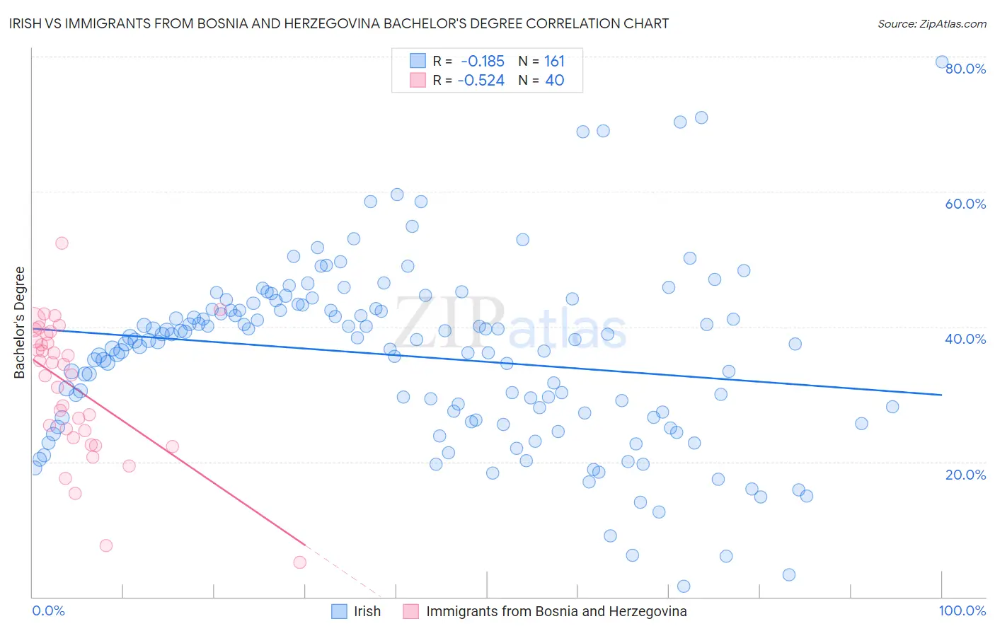 Irish vs Immigrants from Bosnia and Herzegovina Bachelor's Degree