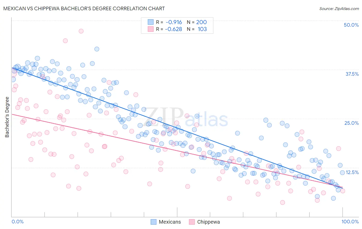 Mexican vs Chippewa Bachelor's Degree