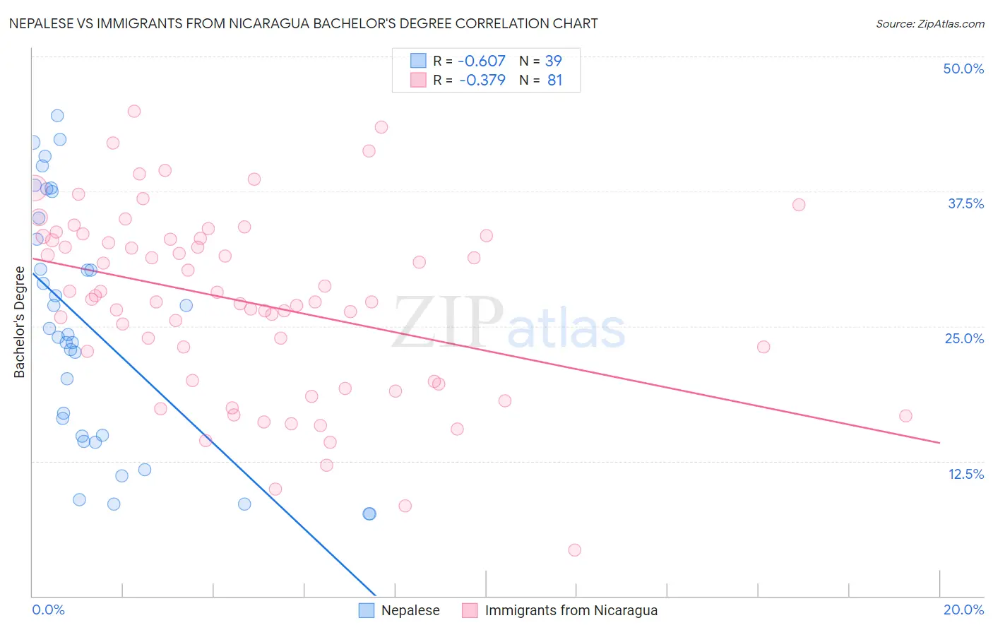 Nepalese vs Immigrants from Nicaragua Bachelor's Degree