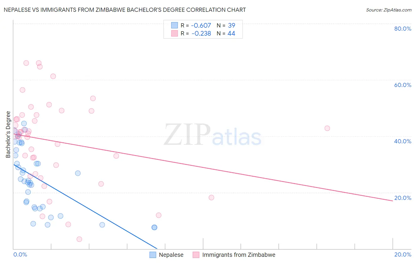 Nepalese vs Immigrants from Zimbabwe Bachelor's Degree