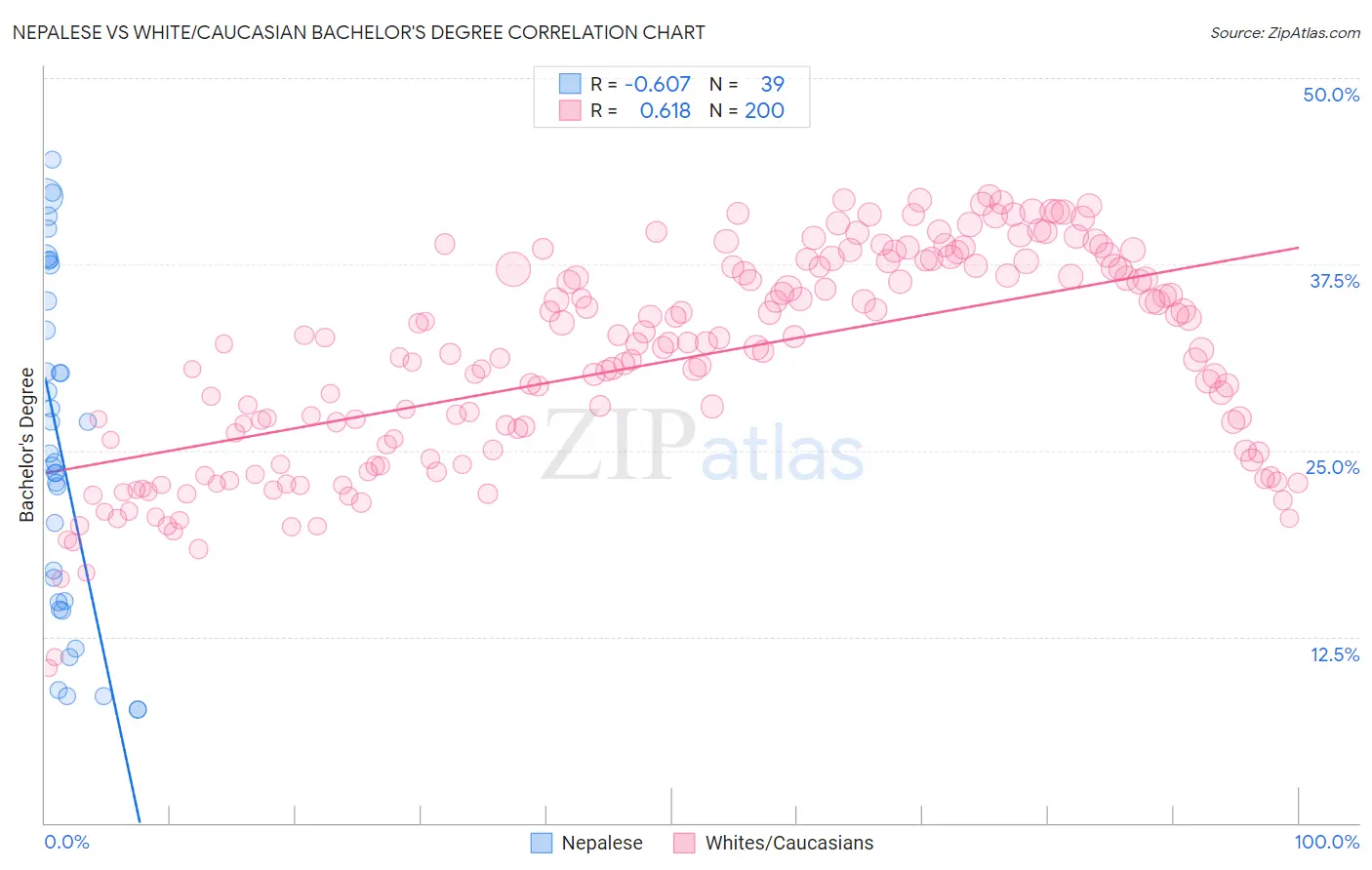 Nepalese vs White/Caucasian Bachelor's Degree