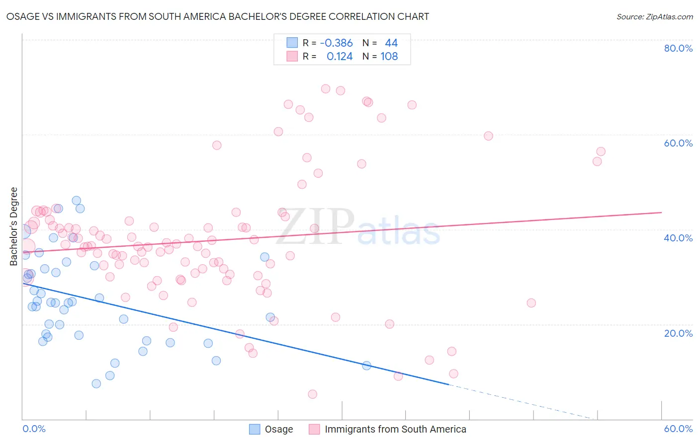 Osage vs Immigrants from South America Bachelor's Degree
