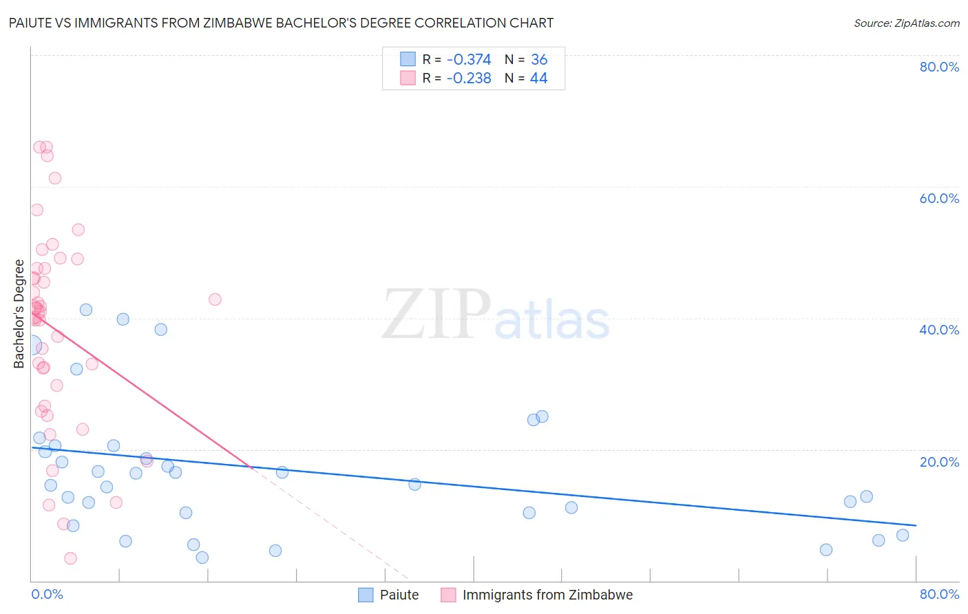 Paiute vs Immigrants from Zimbabwe Bachelor's Degree