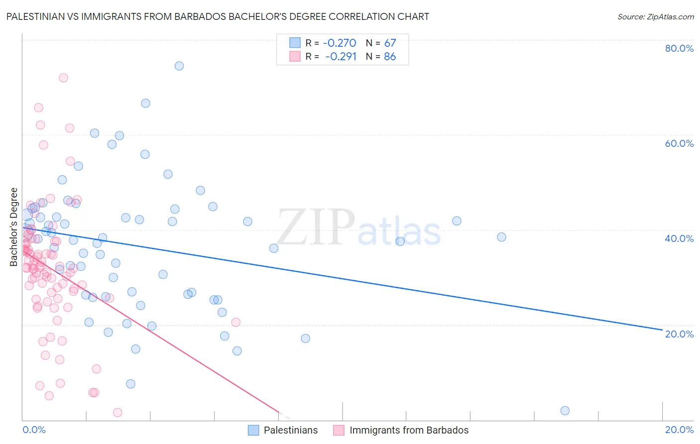 Palestinian vs Immigrants from Barbados Bachelor's Degree