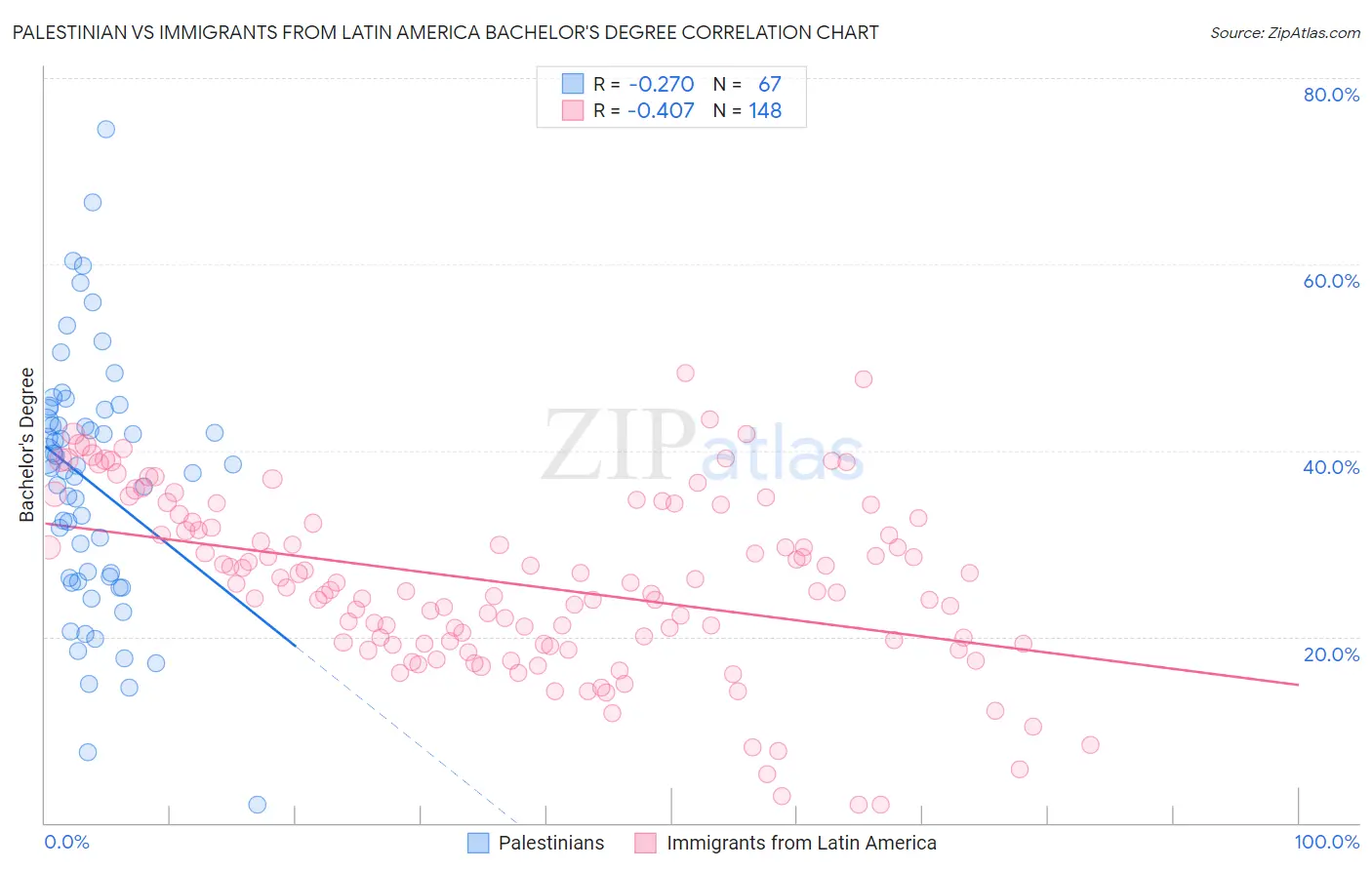Palestinian vs Immigrants from Latin America Bachelor's Degree