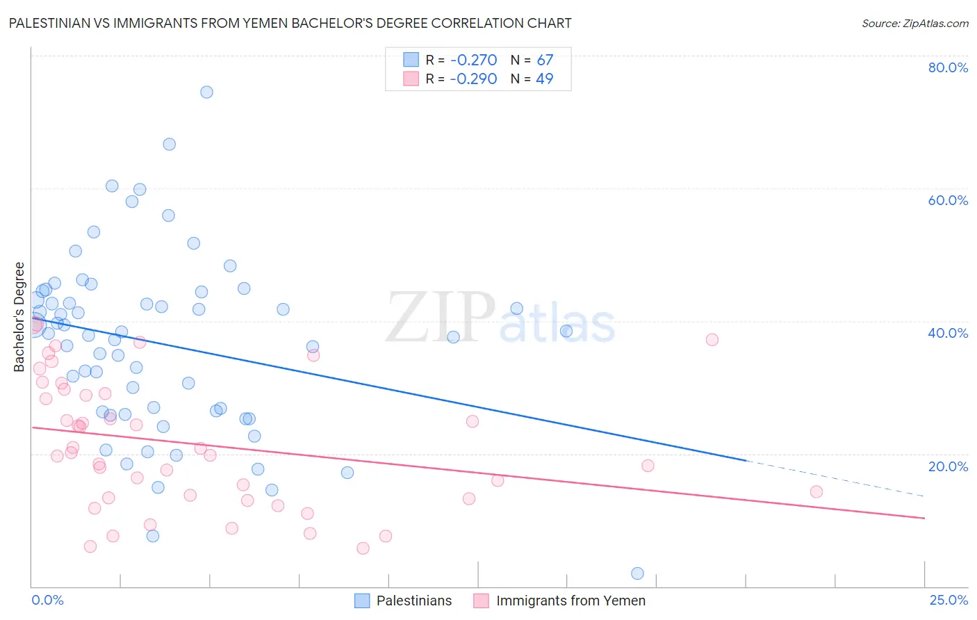 Palestinian vs Immigrants from Yemen Bachelor's Degree