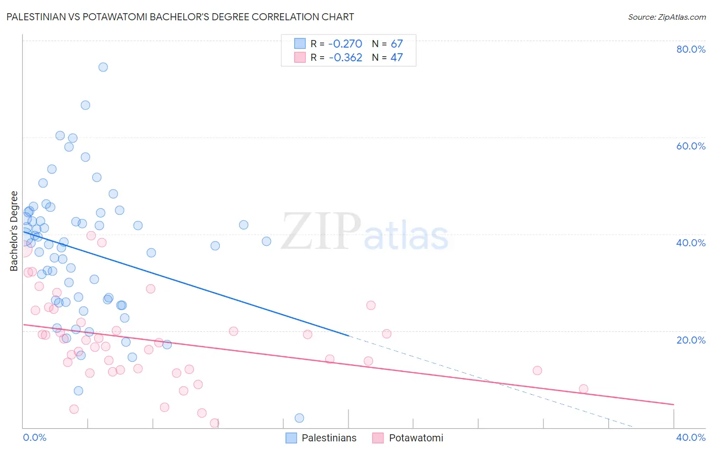 Palestinian vs Potawatomi Bachelor's Degree