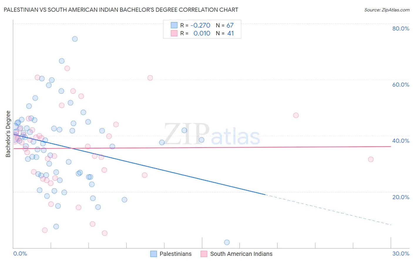 Palestinian vs South American Indian Bachelor's Degree