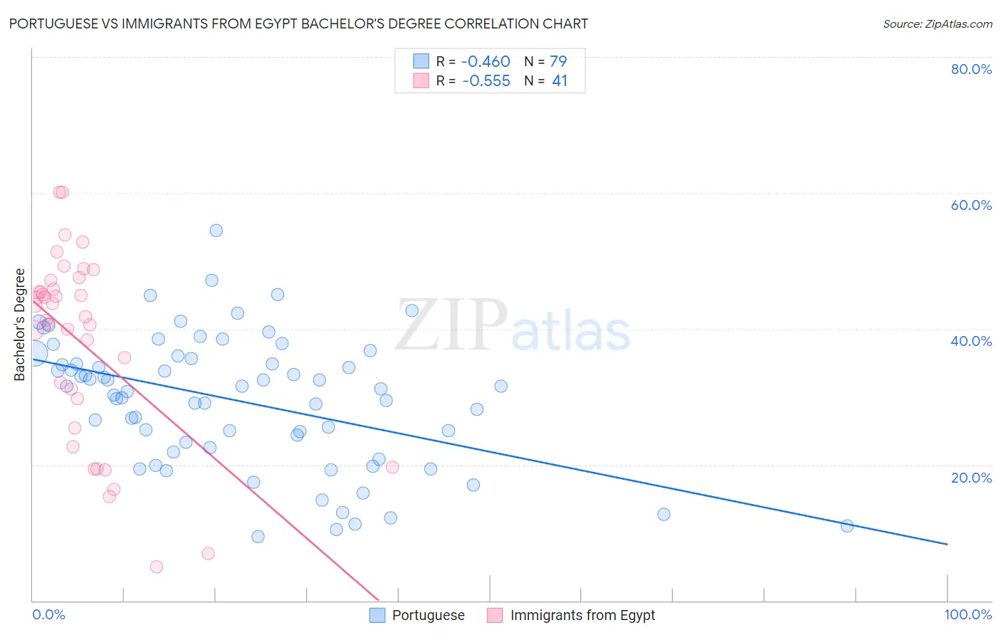 Portuguese vs Immigrants from Egypt Bachelor's Degree