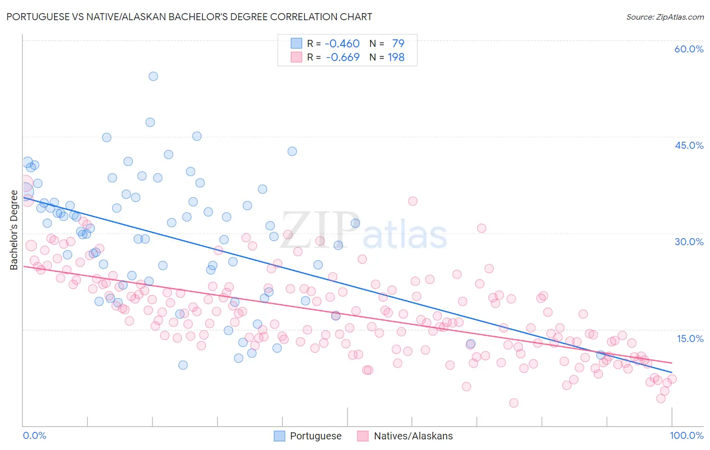 Portuguese vs Native/Alaskan Bachelor's Degree