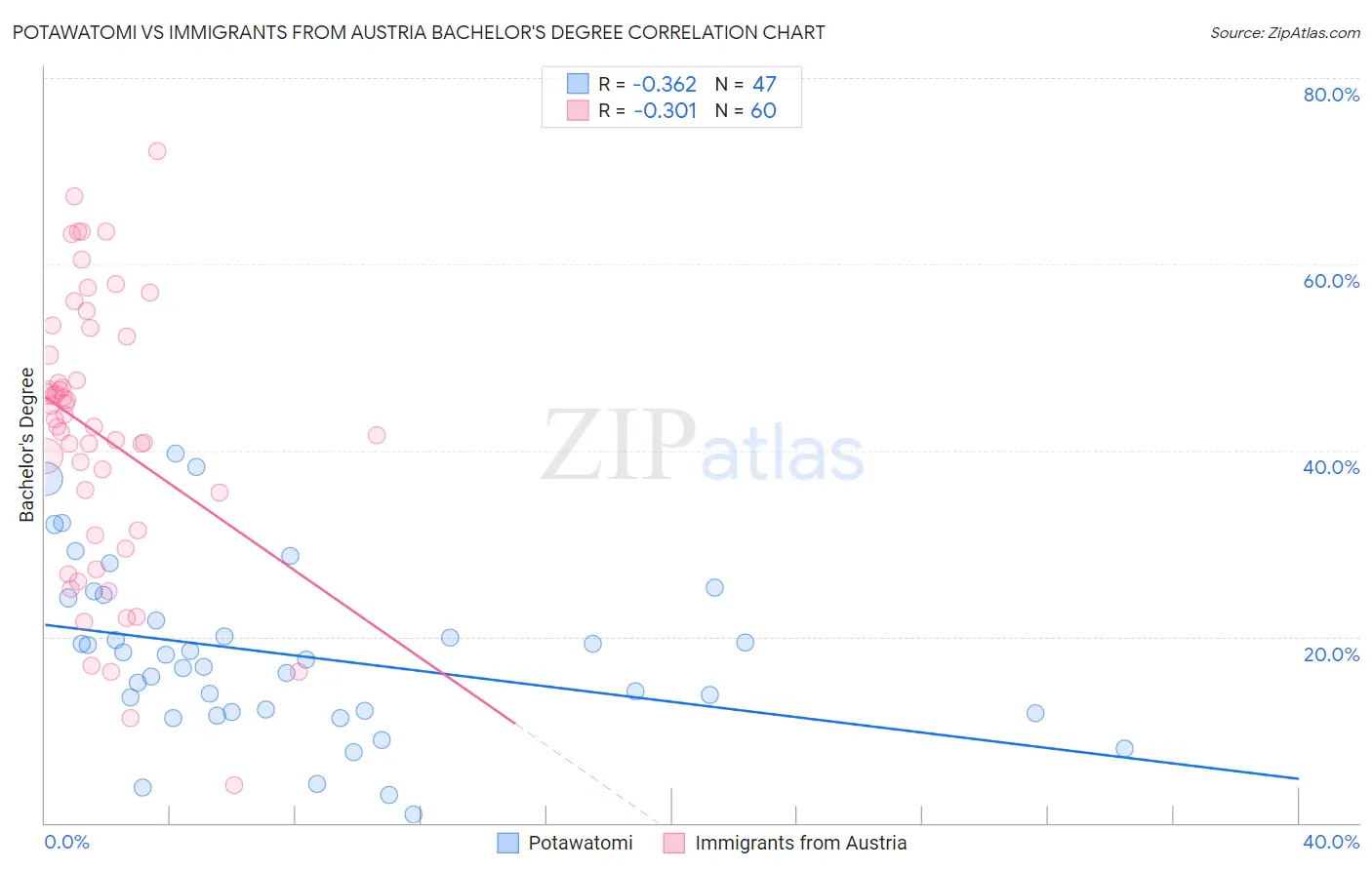 Potawatomi vs Immigrants from Austria Bachelor's Degree