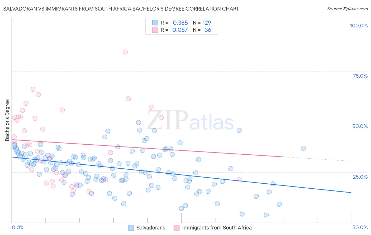 Salvadoran vs Immigrants from South Africa Bachelor's Degree