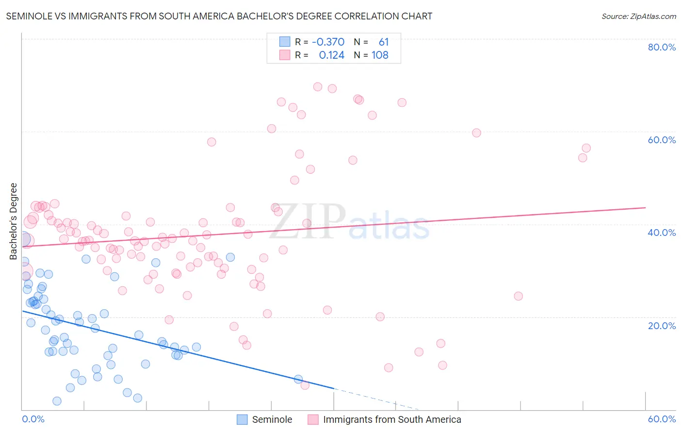 Seminole vs Immigrants from South America Bachelor's Degree