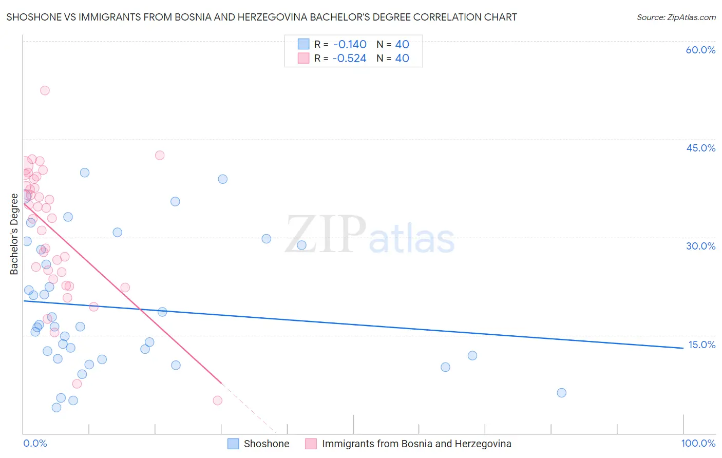 Shoshone vs Immigrants from Bosnia and Herzegovina Bachelor's Degree