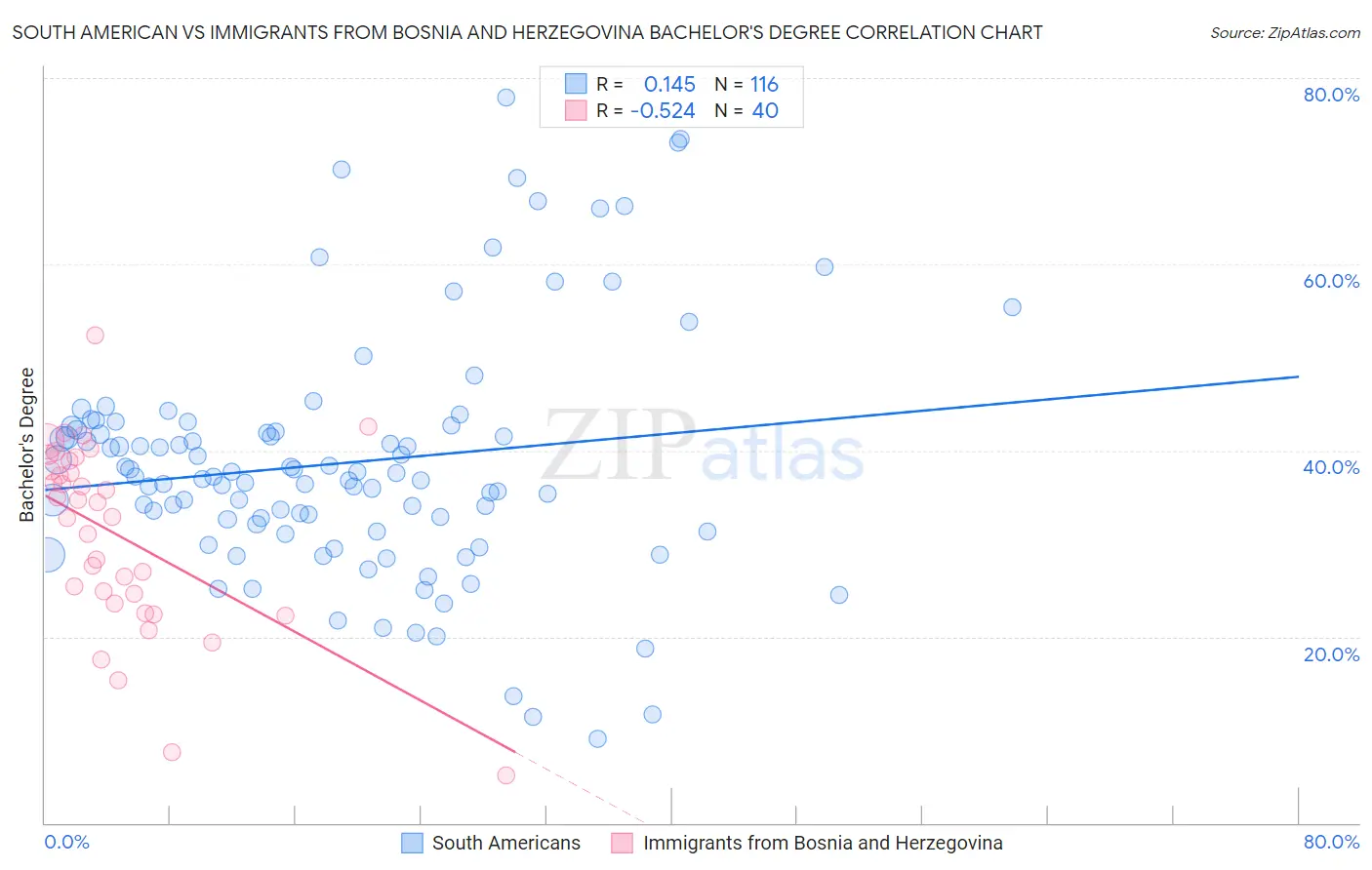 South American vs Immigrants from Bosnia and Herzegovina Bachelor's Degree