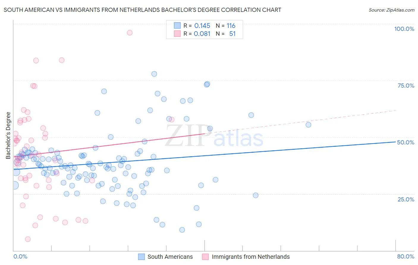 South American vs Immigrants from Netherlands Bachelor's Degree