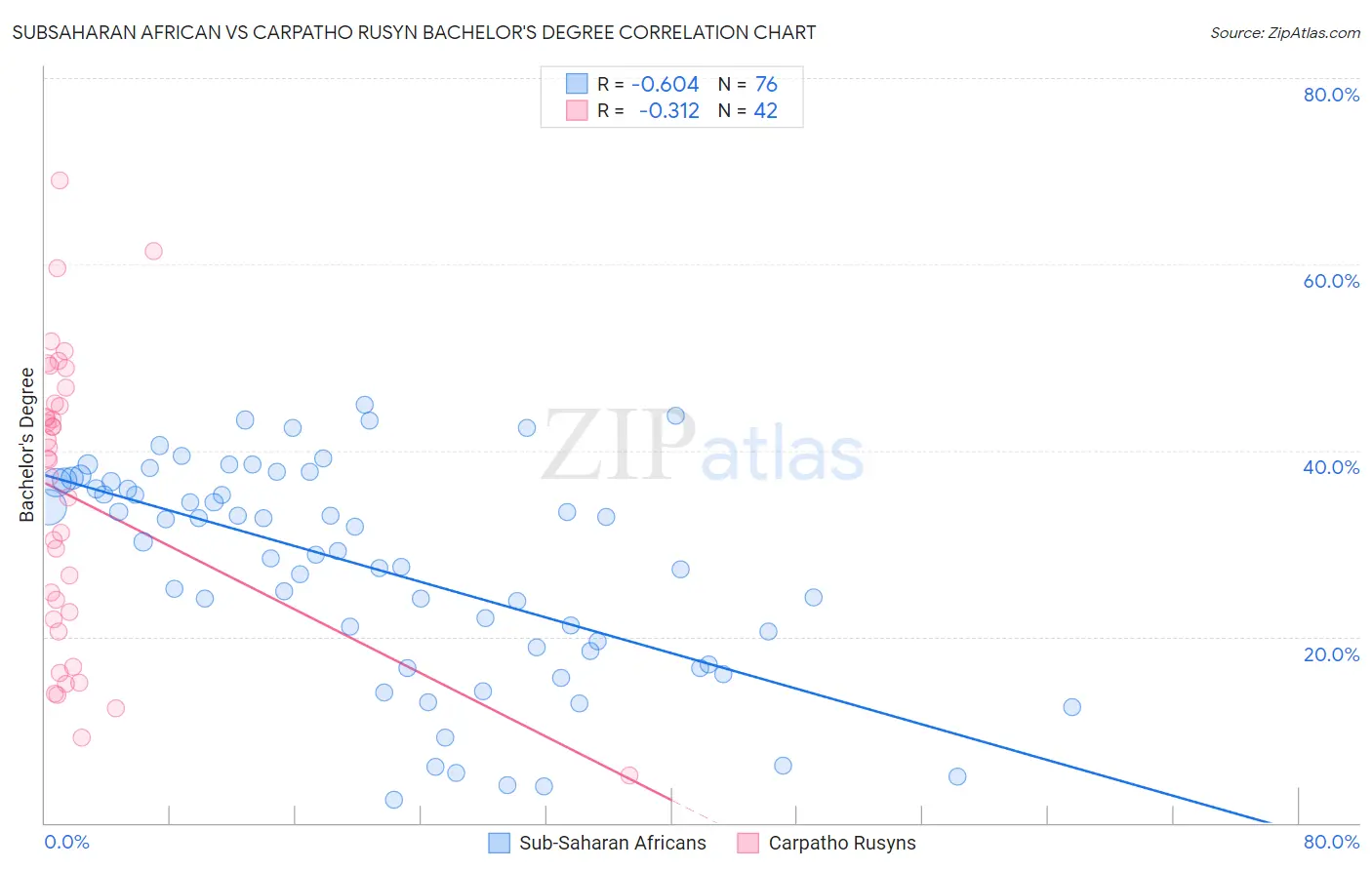 Subsaharan African vs Carpatho Rusyn Bachelor's Degree