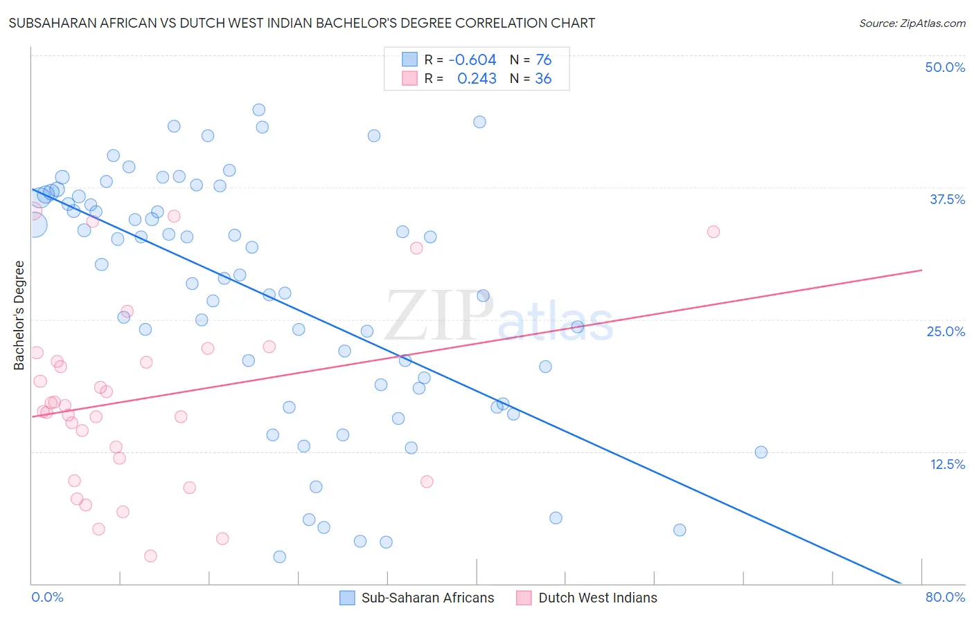 Subsaharan African vs Dutch West Indian Bachelor's Degree
