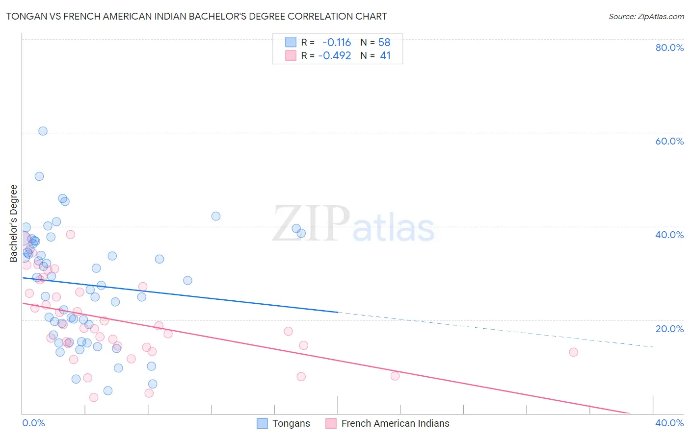 Tongan vs French American Indian Bachelor's Degree