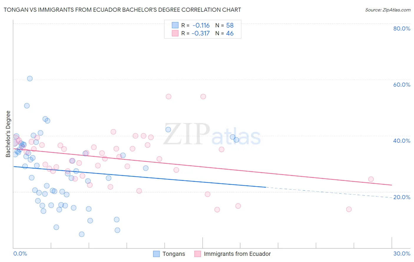 Tongan vs Immigrants from Ecuador Bachelor's Degree
