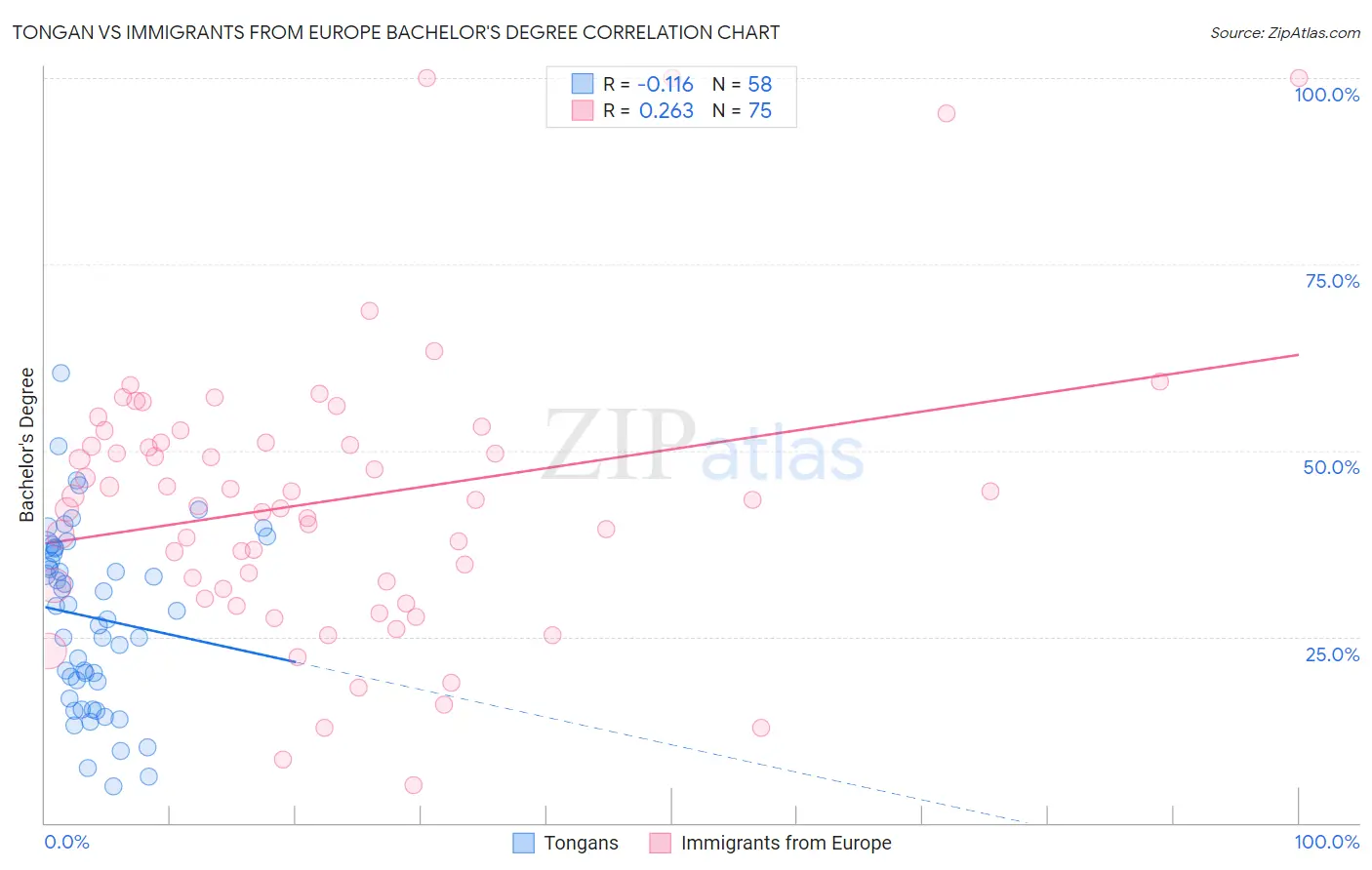 Tongan vs Immigrants from Europe Bachelor's Degree