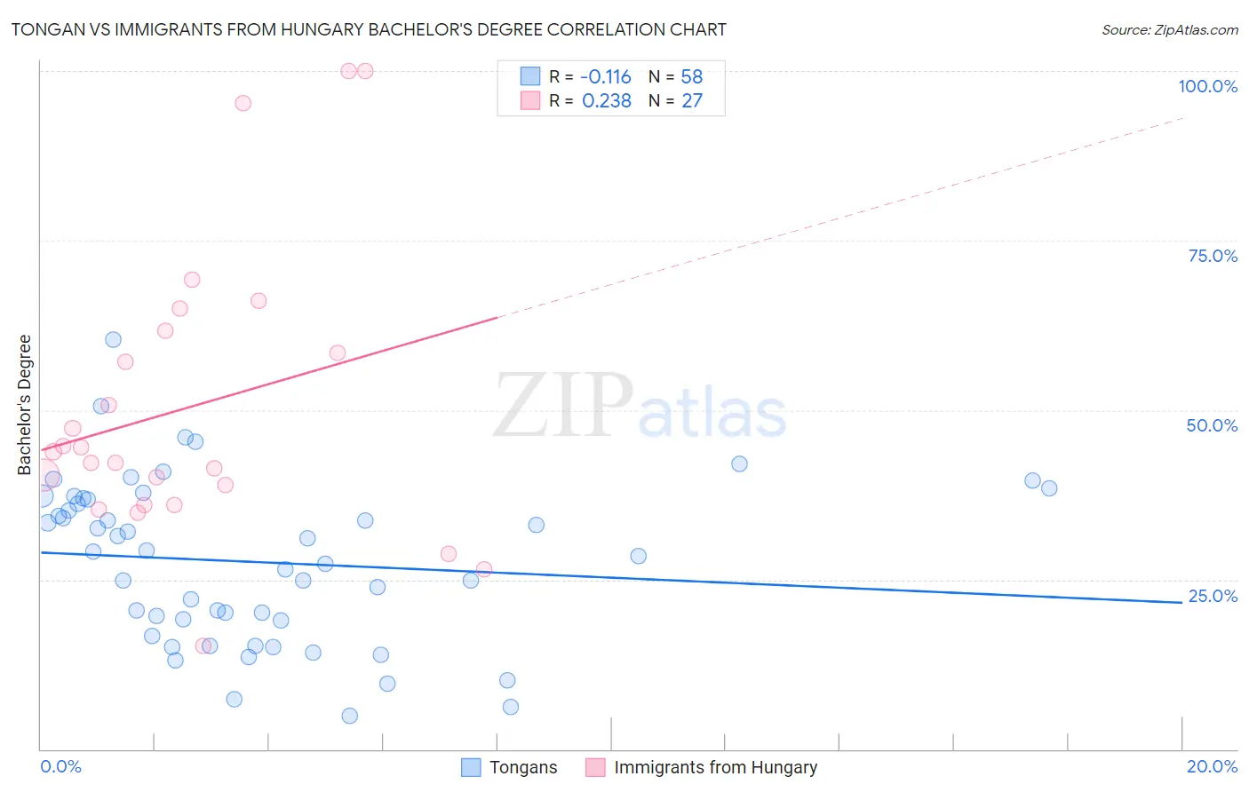 Tongan vs Immigrants from Hungary Bachelor's Degree