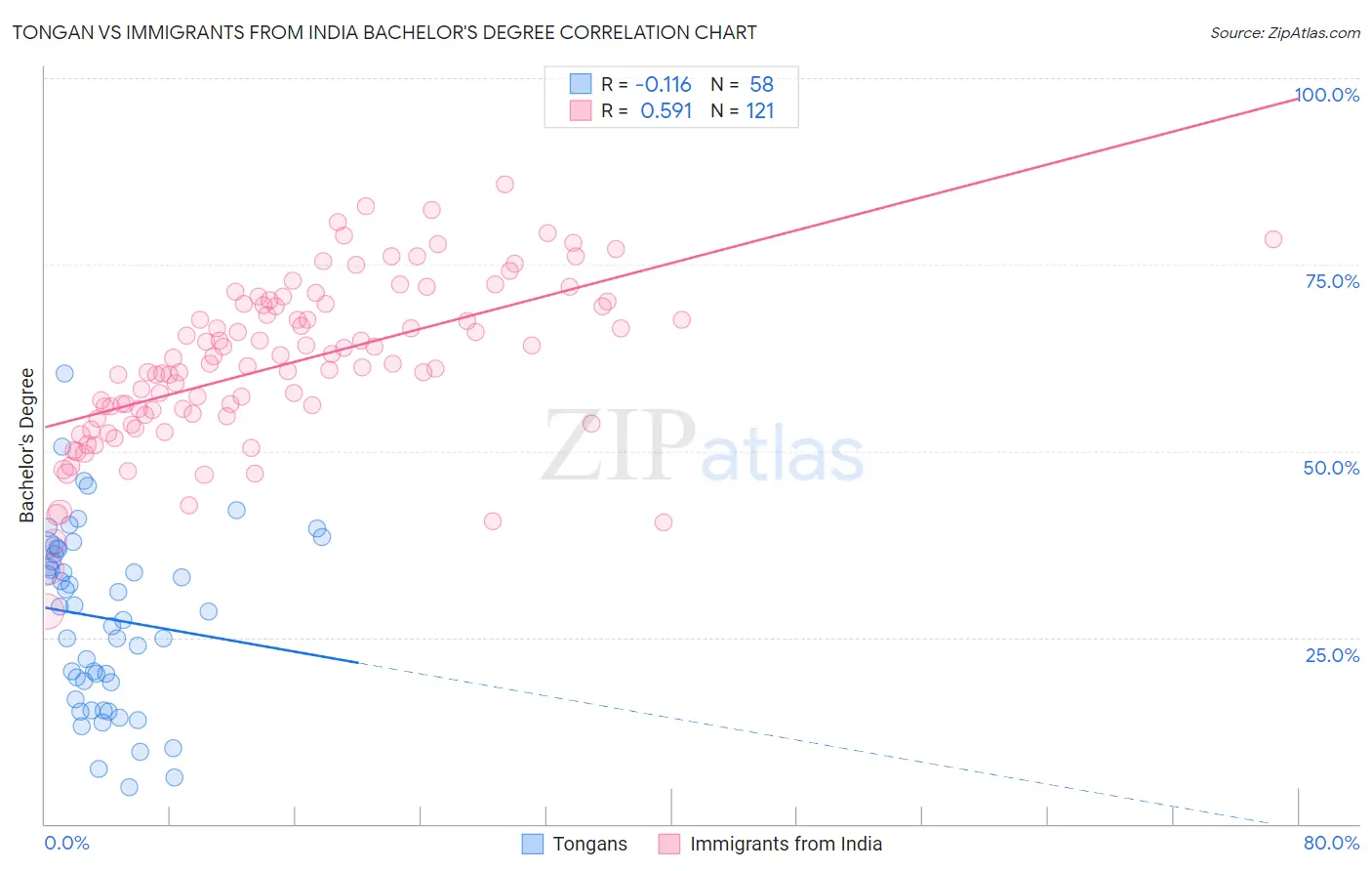 Tongan vs Immigrants from India Bachelor's Degree