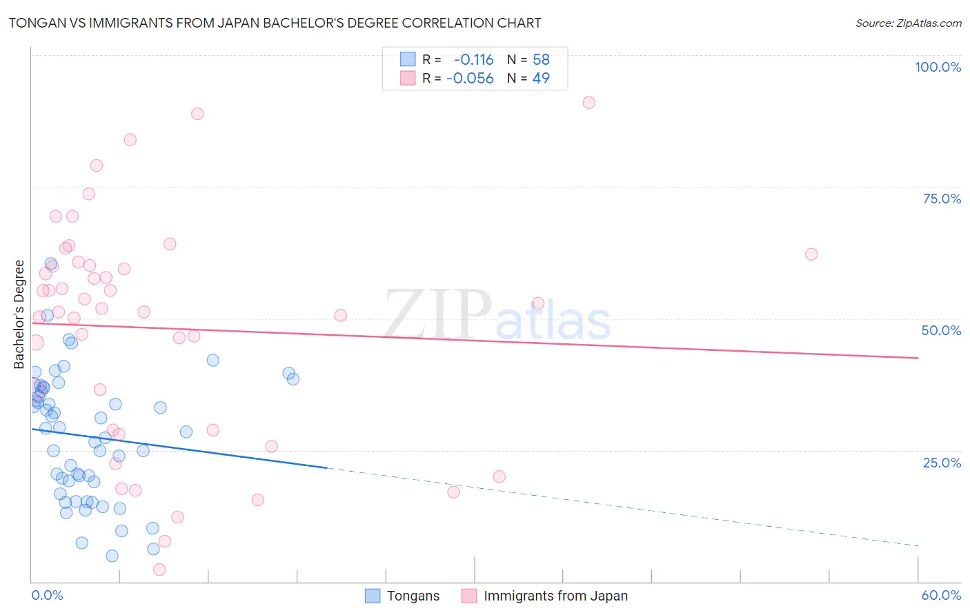 Tongan vs Immigrants from Japan Bachelor's Degree