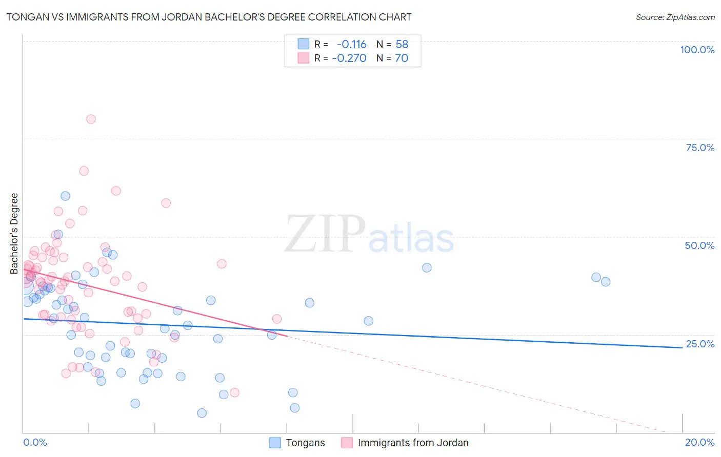 Tongan vs Immigrants from Jordan Bachelor's Degree