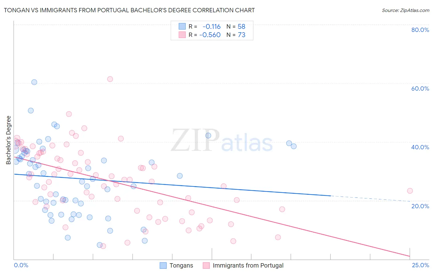 Tongan vs Immigrants from Portugal Bachelor's Degree