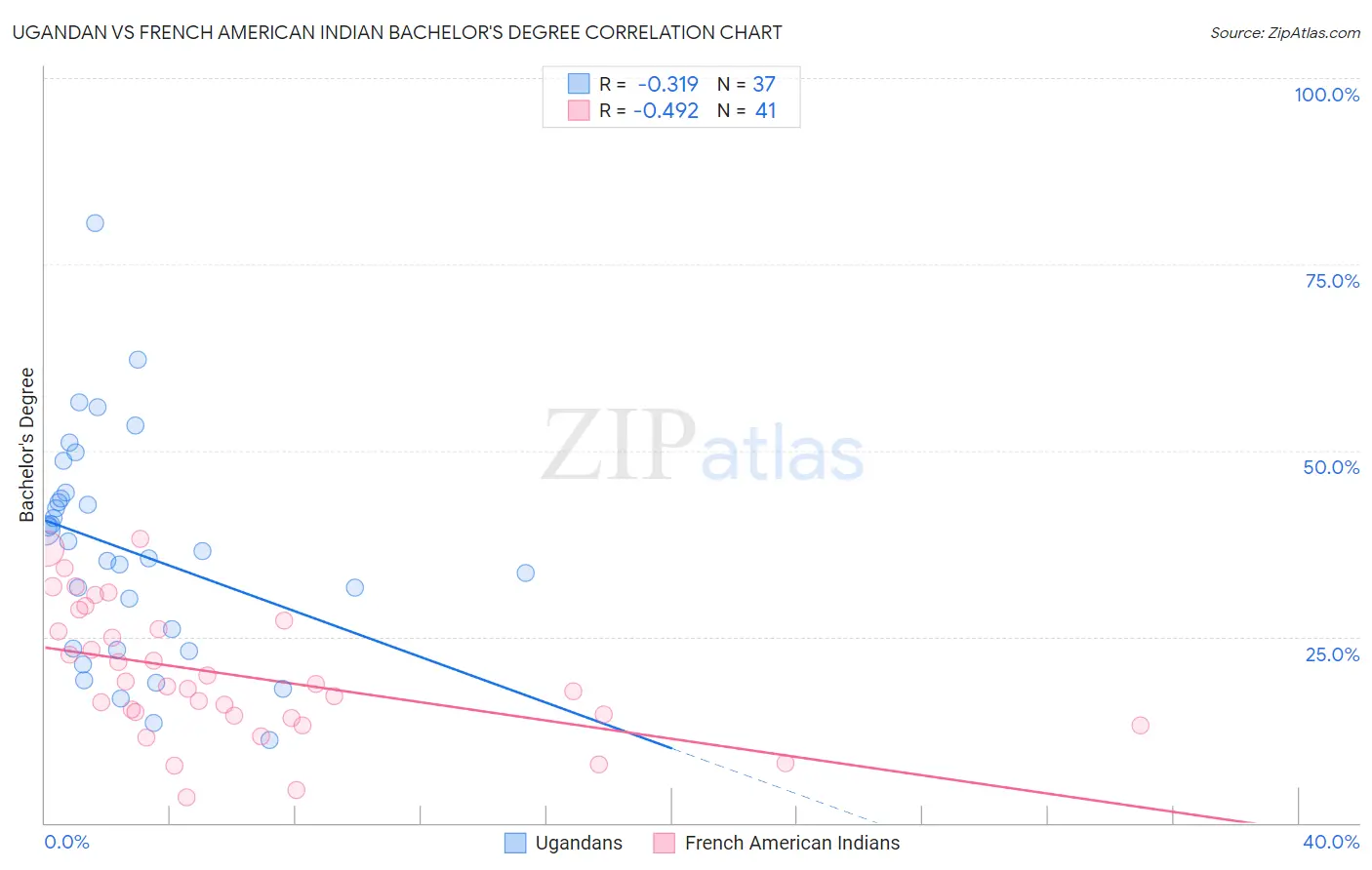 Ugandan vs French American Indian Bachelor's Degree
