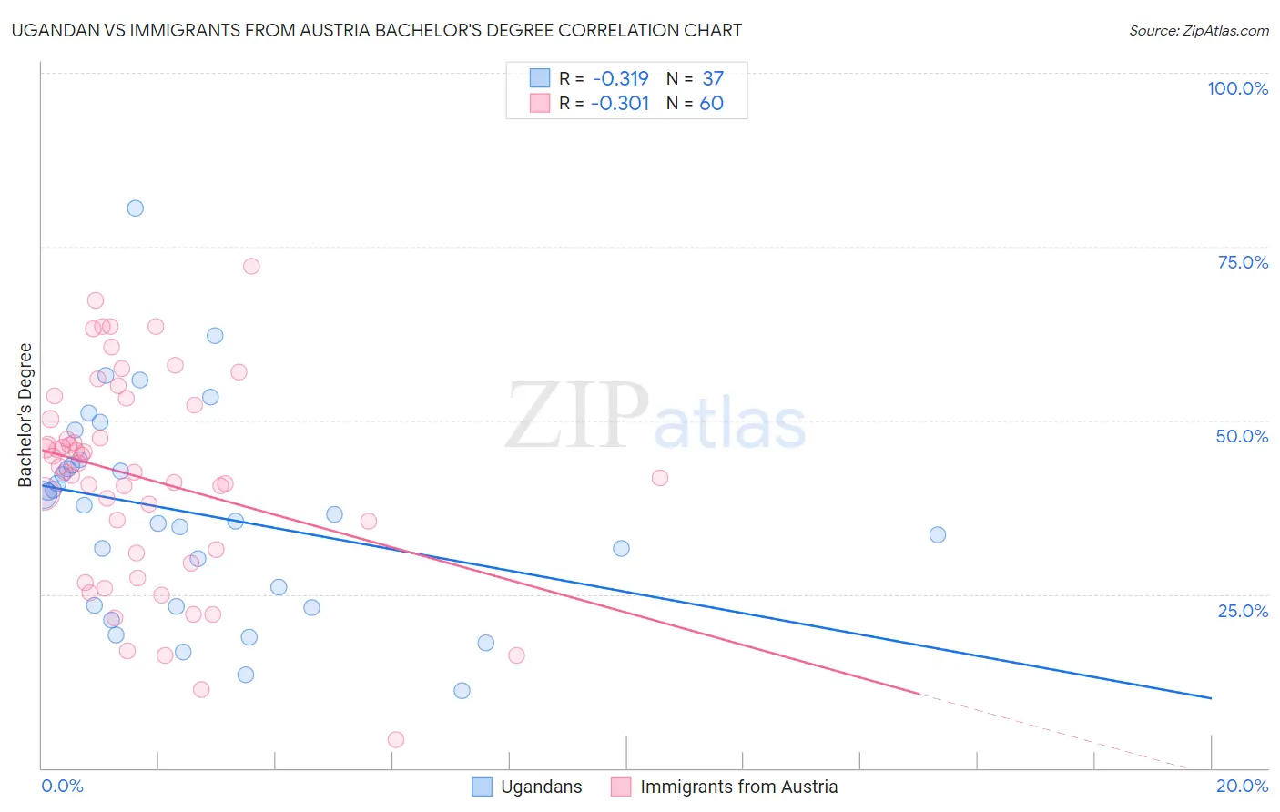 Ugandan vs Immigrants from Austria Bachelor's Degree