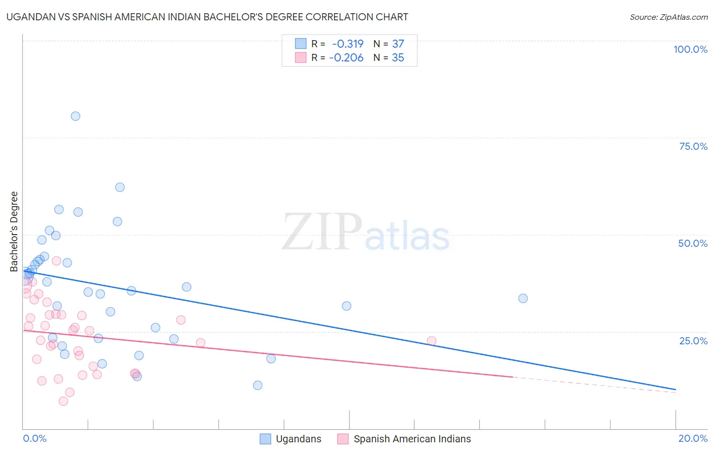 Ugandan vs Spanish American Indian Bachelor's Degree