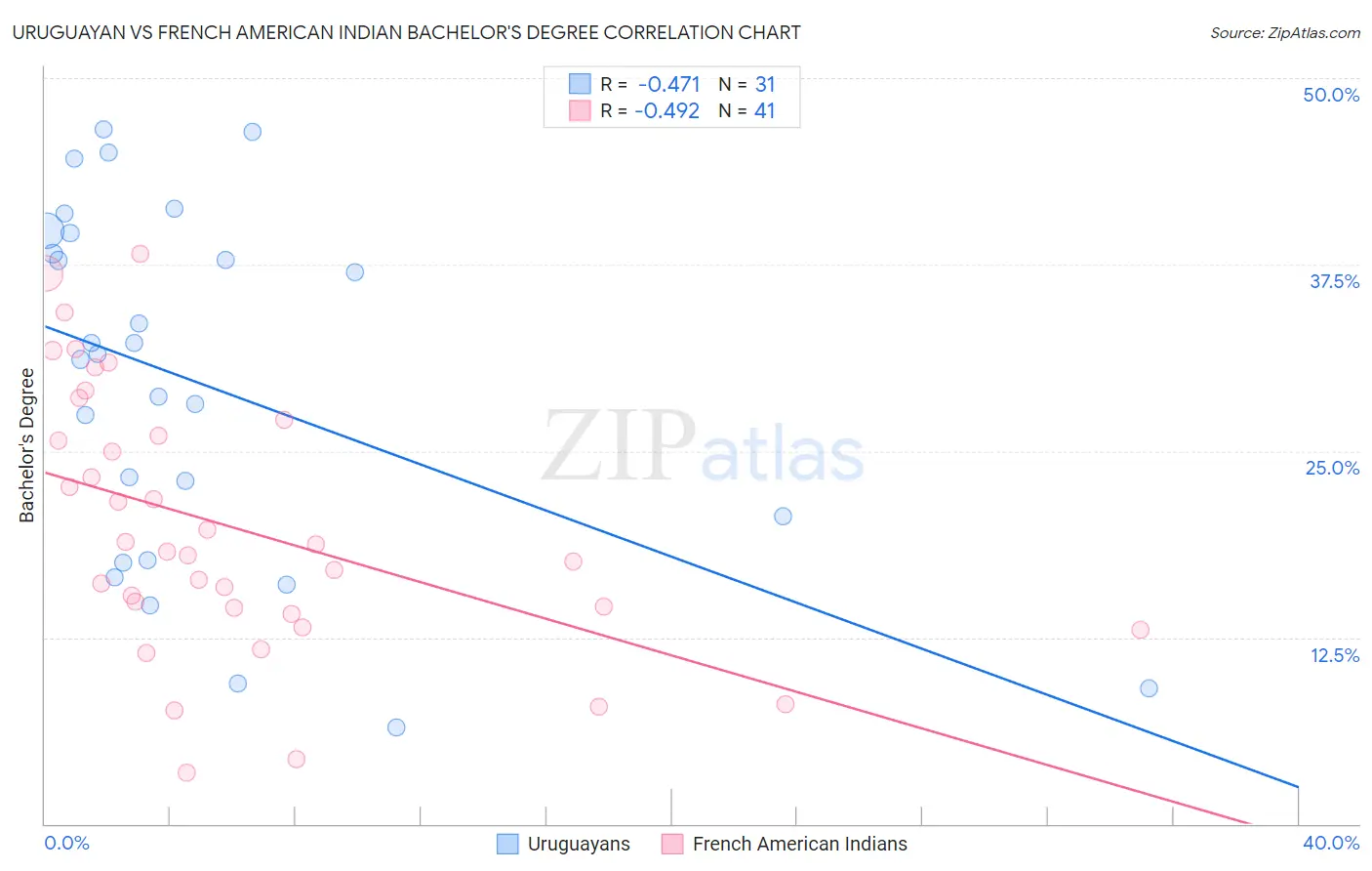 Uruguayan vs French American Indian Bachelor's Degree