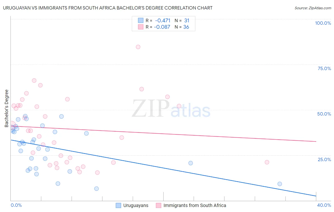 Uruguayan vs Immigrants from South Africa Bachelor's Degree