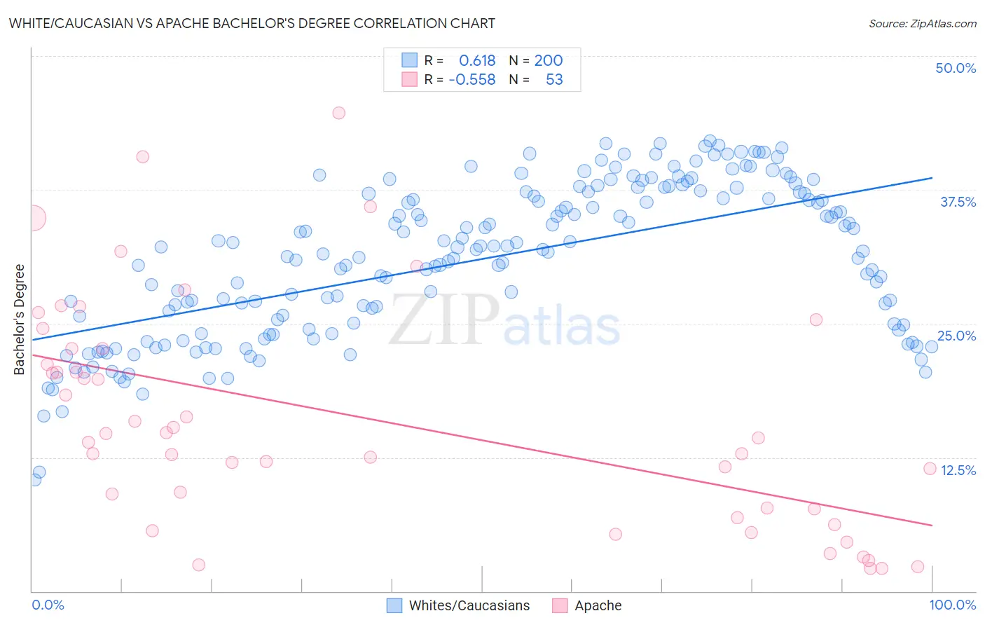 White/Caucasian vs Apache Bachelor's Degree