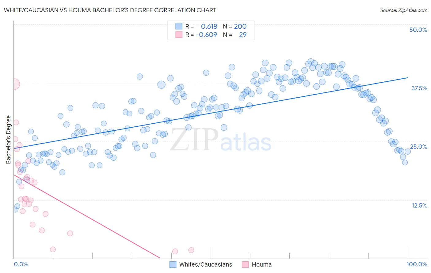 White/Caucasian vs Houma Bachelor's Degree